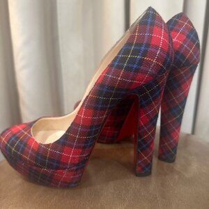 Christian Louboutin Red Bibi Plaid Platform Pump size 38 (8)